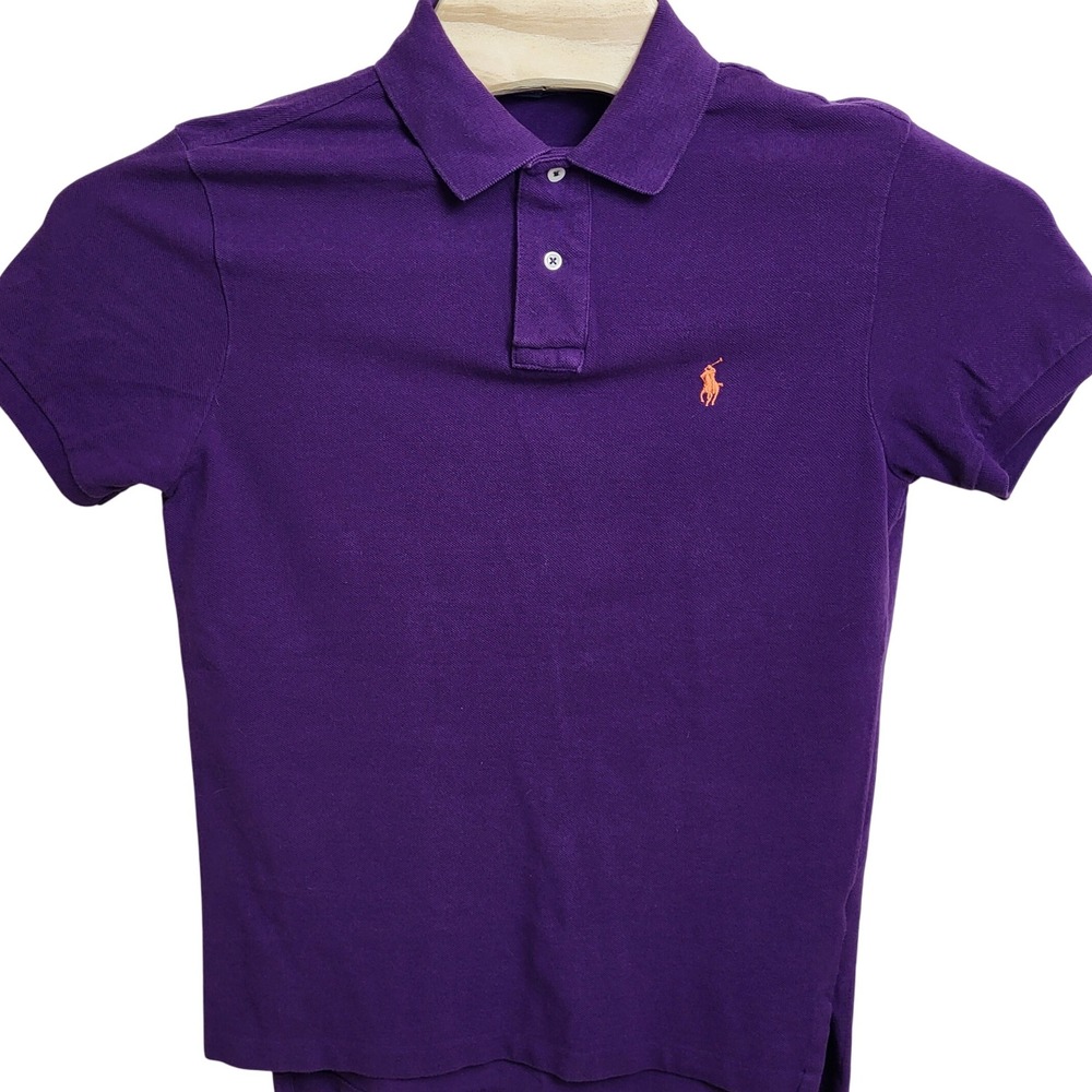 Polo Ralph Lauren‎ M Custom Fit Purple Short Sleeve Polo Shirt Orange Pony Logo